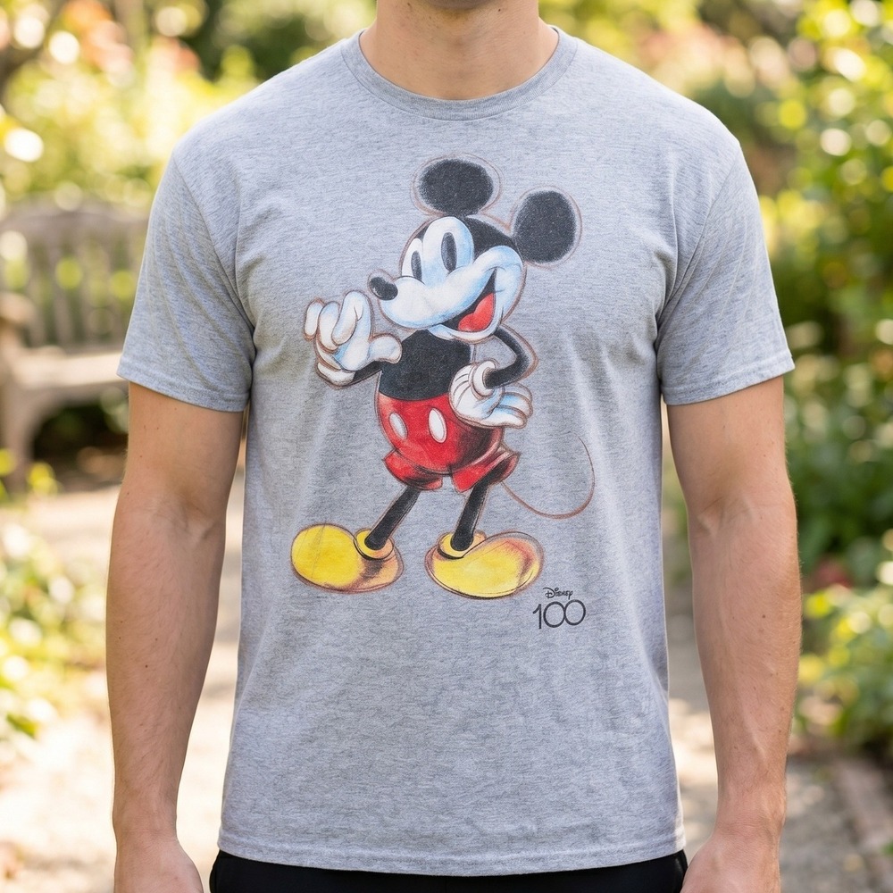 Disney 100 Mickey Mouse‎ Graphic T-Shirt Mens Heather Gray Sketch Art Tee